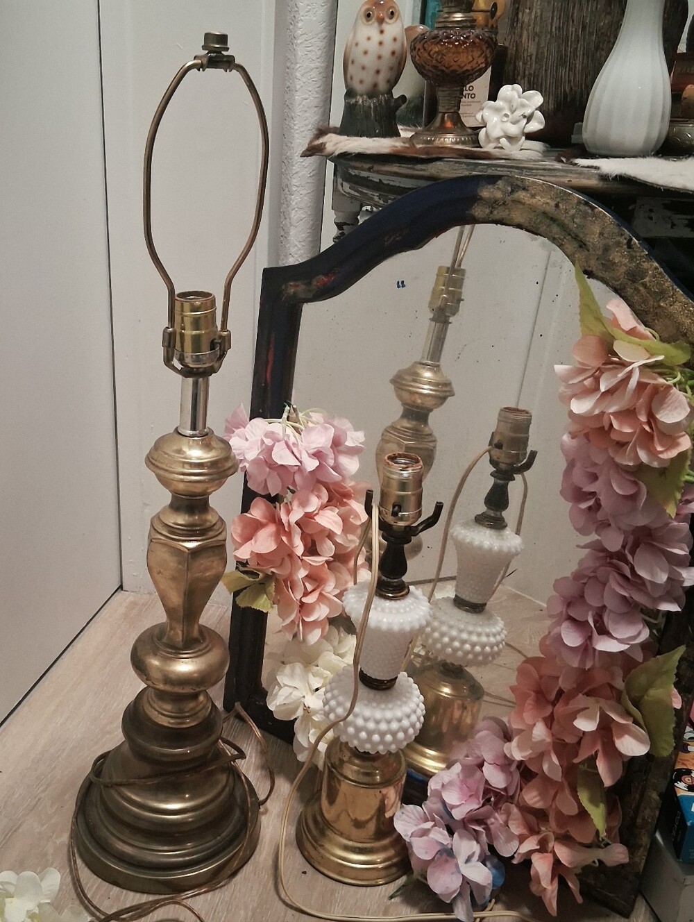 Premium Vintage Lamp Bundle Brass + Hobnail Milk Glass Retro 70s Boho Home Decor